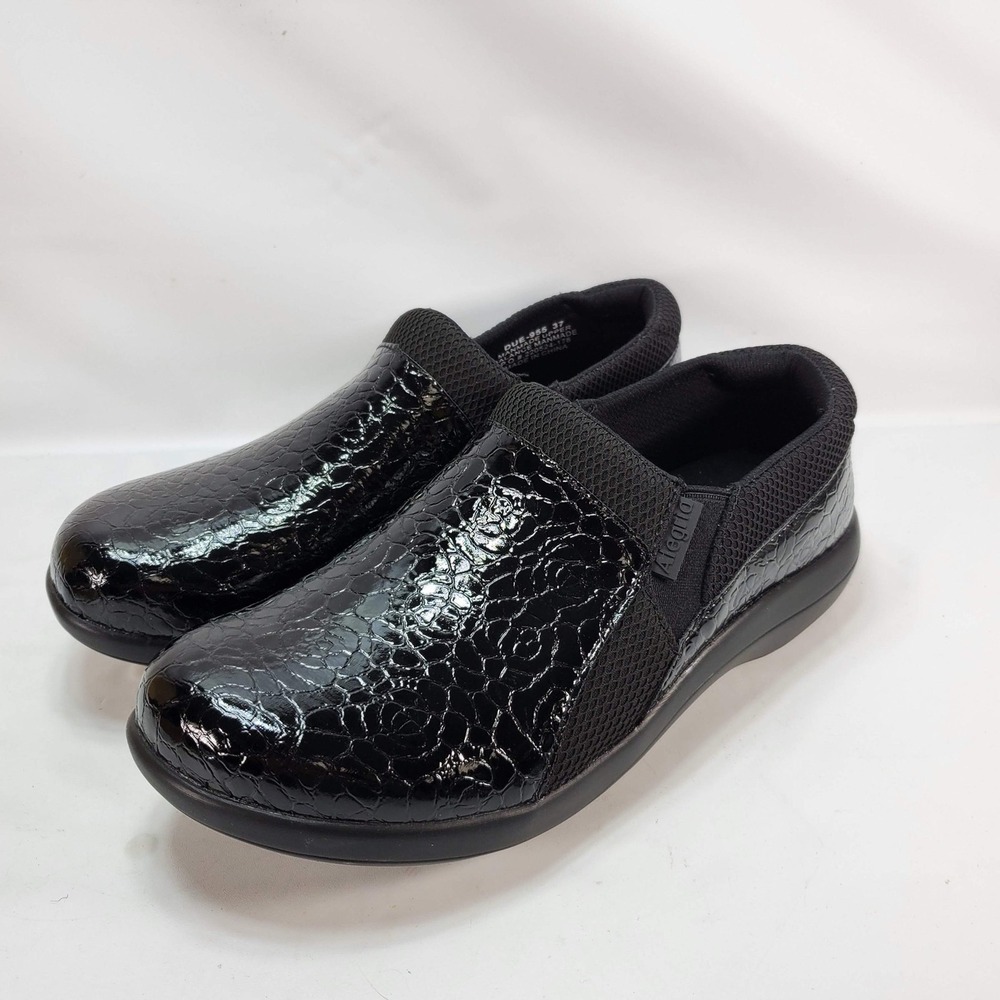 Alegria‎ Duette Slip On Women 37 Black Croc Embossed Professional Comfort 7/7.5